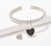 JAI Sterling Silver Pave Heart Lock Cuff and Enhancer, 6-1/4"
